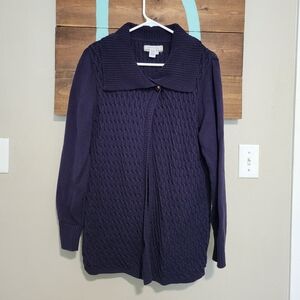 Carbon 2 Cobalt Dark Purple Cable Knit One Button Closure Cotton Cardigan/Medium